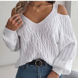Elegant White Cable Knit Sweater